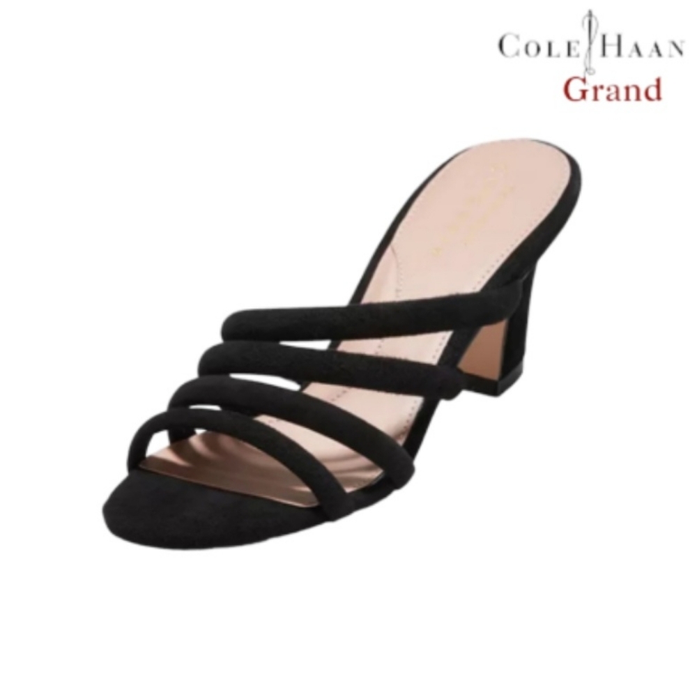 Cole Haan Adella Grand Series Black Suede Leather Sandal Slide Heel Shoe Women 8